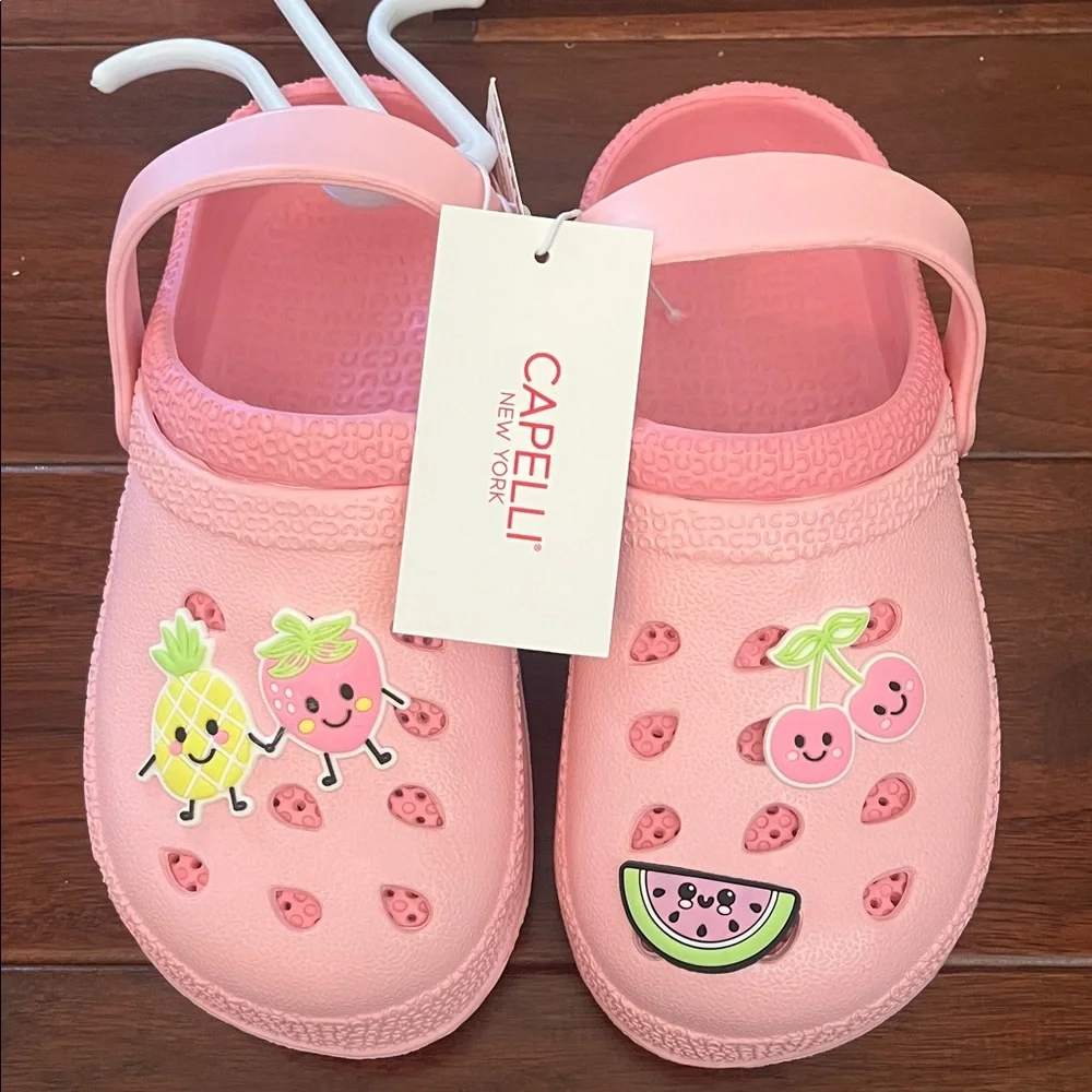 Capelli of New York Kids Pink Crocs with Fruit Designs